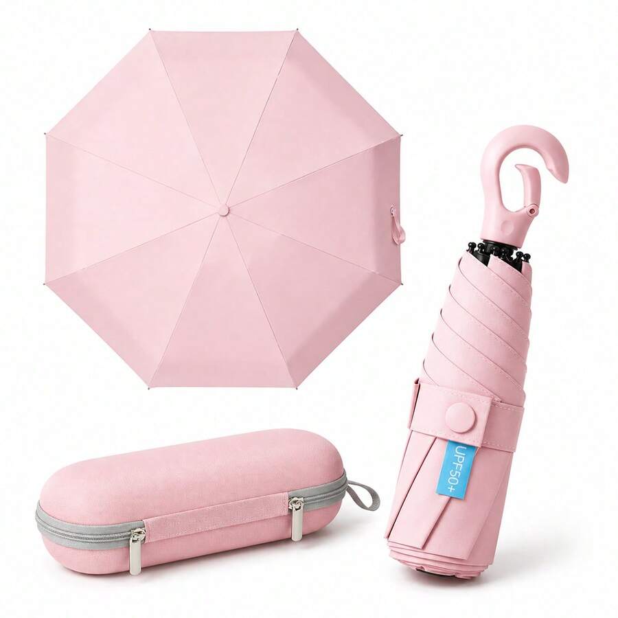20cm Compact Mini Umbrella With Black Anti-UV Coating, Lightweight And Portable For Handbags - Pink - View 1