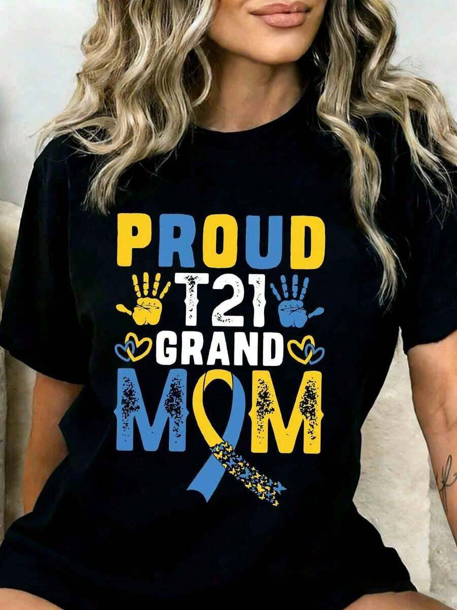 CottonProud T21 Grandmother Syndrome Awareness T-Shirt, Mother's Day Gift, Support For Families With Special Needs, Love And Pride, Must-Have - 黑色 - 查看 1