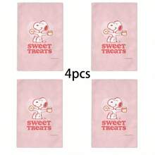 Miniso Peanuts Snoopy Towel Set, Pink Heart "Sweet Treats" Cartoon Print Soft Towels, Available In 1-Pack, 2-Pack, 3 Packs, 4-Pack, 5-Pack, 6-Pack, Perfect For Bathroom & Home Use - Colocr - View 4