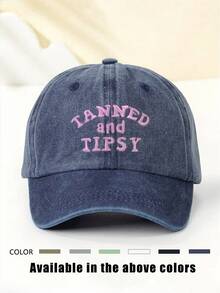 1顶女士“TANNED AND TIPSY”刺绣软顶棒球帽，帽檐可调节，透气户外帽，适合户外运动、露营、旅行、节日礼物 - A - 查看 5