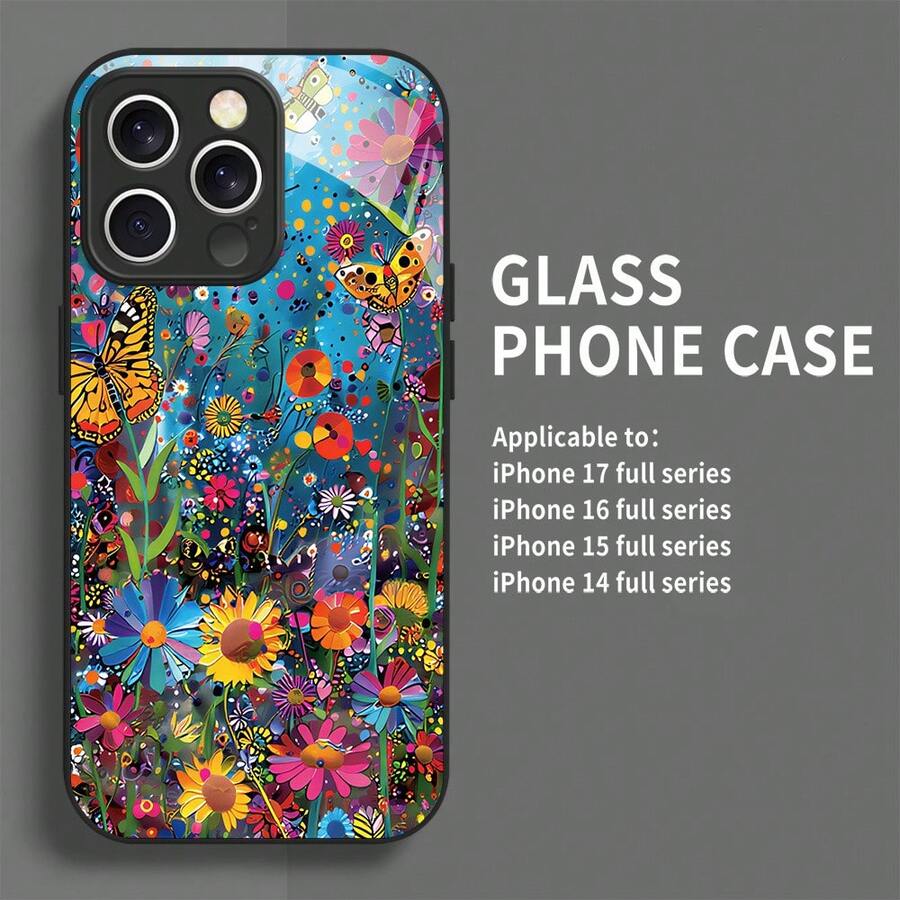Phone Case - A Vibrant And Artistic Case With A Colorful Butterfly And Flower Design, Suitable For Samsung Y11 To 17 Pro Max. This Stylish And Scratch-Resistant Protective Case Makes A Perfect Gift For Her This Holiday Season. - 黑色 - 查看 1