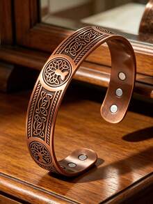 1pc Vintage Classic Tree Of Life Bracelet, Men's Casual Fashion Wide-Face Open Bangle, Suitable Daily Wear Cuff Wrist Accessory - Bronze - View 1