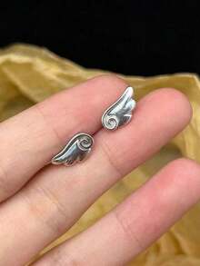 1 đôi bông tai đinh mini cánh thiên thần dễ thương đa năng mới, trang sức tai tinh xảo phong cách cao cấp - Bạc - Xem 5