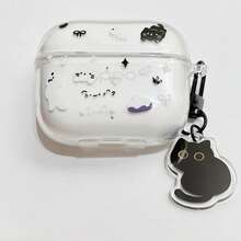 1pc Black & White Cat Earphone Case With Pendant, Compatible With OPPO Enco Air4i/R4/Air4 New Sound Edition/FREE4/Air4Pro/R3Pro Wireless Earphones - Black and White Cat - View 4