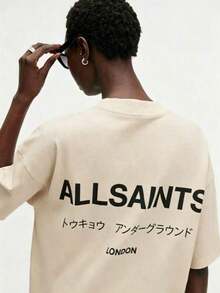 ALLSAINT London Japanese Streetwear T-Shirt, 100% Cotton, Casual, Comfortable, Durable, Unique Graphic Print, Double-Sided Print - 酒紅色 - 查看 12