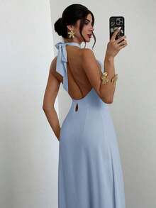 MEXFirerie Vestido suelto sin mangas y con espalda descubierta de color marrón, elegante y casual, adecuado para vacaciones, playa y atuendo de veranoMEX 7I3K - Celeste - Ver 6