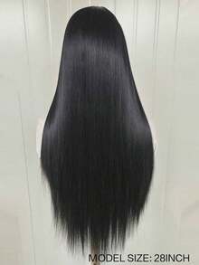 13X4 24 Straight Black Color Lace Front Wig Women - Heat Resistant Synthetic Hair, Pre-Plucked Natural Hairline And Youthful Hair, Suitable Daily Wear, Wedding, Halloween And - 黑色 - 查看 7
