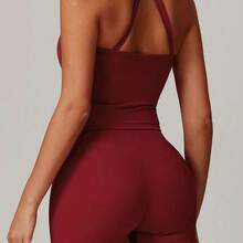 guangzhougaolangshangmao MASKERT Conjunto deportivo de primavera y verano para mujer, traje de fitness ajustado, traje de running de alta elasticidad, traje de yoga para fitness, cómodo y amigable con la piel para uso casual en casa - Gris Pedernal - Ver 3