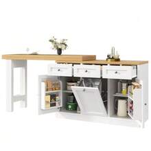 Ausziehbarer Bartisch mit Stauraum, Klappbarer Esstisch mit Schublade & Snackablage, herausziehbarer Mülleimerhalter (Eimer nicht enthalten), platzsparendes Design für kleine Wohnungen, Küche,Weiß - Weiss - Übersicht 1