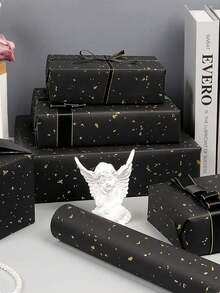 1 Rolle matter metallischer Geschenkpapier, geeignet für Hochzeiten, Halloween, Geschenke, perfekt zum Verpacken von Hochzeits-, Valentinstags-, Geburtstags- und Weihnachtsgeschenken, DIY Sträuße, metallische Weihnachtsgeschenke, DIY Weihnachtsdekoration, einfarbige Muster, matter Geschenkpapier, Halloween, Thanksgiving Dekoration, Herbst, Winter (schwarze Konfetti) - Mehrfarbig - Übersicht 2