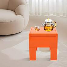 Otomana multifuncional de plástico con tapa elevable, taburete acolchado para cambiarse los zapatos en la entrada con compartimento oculto, pequeño banco de almacenamiento con asas laterales, reposapiés y organizador versátil para dormitorio y sala de estar, taburete de almacenamiento de ABS duradero con patas desmontables. - Naranja Quemada - Ver 9