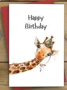 1pc Giraffe Birthday Greeting Card With Envelope - Joyful Cartoon Design, High-Quality Paper, Suitable For Gifting To Family, Young People, Teenagers And Loved Ones On All Occasions - A - View 2