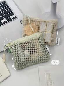 1 chiếc ví mini lưới hai lớp tối giản, ví đựng tiền xu đa năng dung tích lớn, túi đựng mỹ phẩm, túi đựng cáp, tai nghe, vật dụng nhỏ, chìa khóa. - Nhiều màu - Xem 5