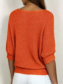 Elegant Women's Spring/Summer/Autumn Pullover Sweater, Must-Have For Holidays With Batwing Sleeve Design, Soft And Comfortable Knitted Top - Orange - View 3