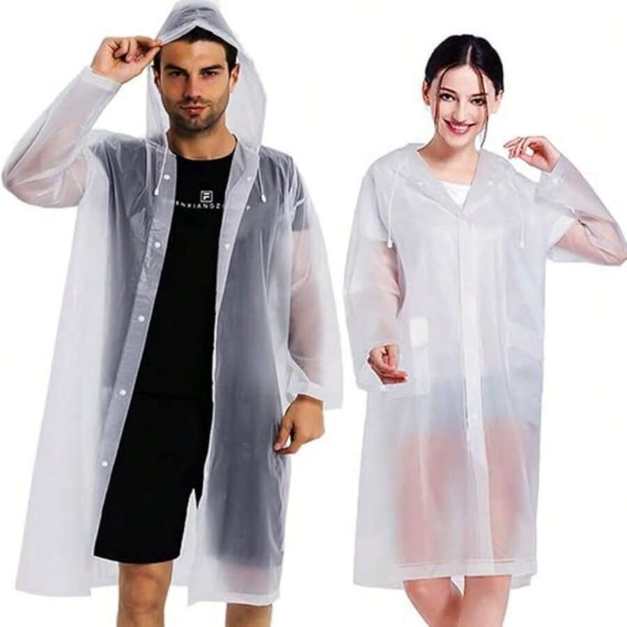 一件装女士防水EVA雨衣,时尚透气连帽纽扣雨衣 - 防风、全面防护,带帽带抽绳,可重复使用的加厚EVA雨衣,适合徒步旅行、户外探险、骑行、旅行、户外活动和日常穿着。 - 彩色 - 查看 1