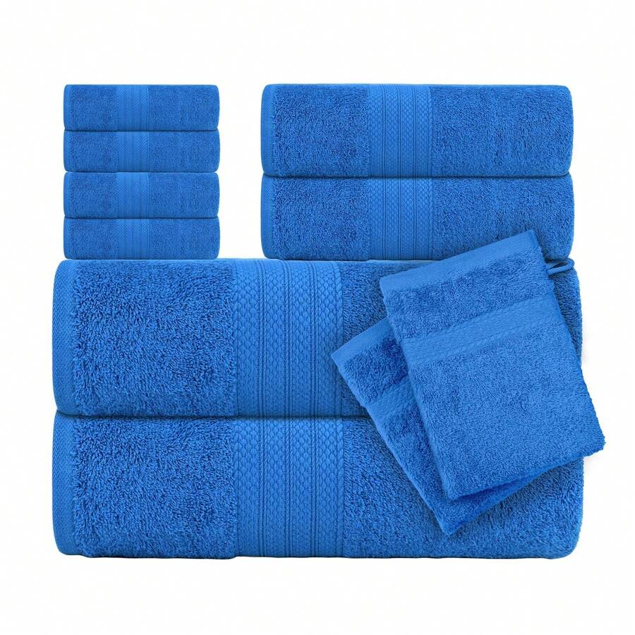 Luxury 8 PIECES TOWEL BALE SETS 2 BATH 2 HAND 4 FACE TOWEL SET 2 GLOVES FREE - Denim - View 1