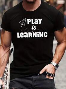 Camiseta informal de hombre con estampado de regreso a clases, cuello redondo y mangas cortas. - Negro - Ver 2