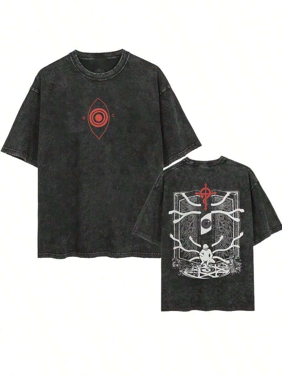 High-Quality Men's T-Shirt In Y2K Style, Soft To The Touch, With A Certain Thickness, Classic Comfort, Anime Print, Loose And Casual Fit. - 黑色 - 查看 1