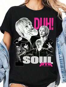 Men's Graphic Tees, Retro Soul P1Harmony T-Shirt, P1Harmony Duh! Album T-Shirt, P1Harmony Utop1A Tour T-Shirt, P1Harmony Style S Summer Set, Father's Day, Graduation, Independence Day, For Men, Summer Style, Father's Day, Graduation, Independence Day, For Men - 黑色3 - 查看 6
