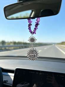 Adorno colgante de coche de grava de cristal natural, colgante de sol de aleación retro, decoración de espejo retrovisor para decoración interior de coche de hombres y mujeres - A - Ver 3