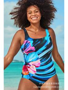 Women's Plus Size Printed One-Piece Swimsuit - Hibiscus (New) - View 11