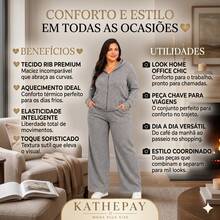 Women's Plus Size Winter Set In Premium Ribbed Knit With Hood And Zipper - Casual, Elegant And Comfortable - Grey - View 2