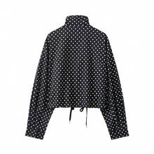 Blogger New Autumn Women Polka Dot Print Drawstring Dropped Shoulder Loose Style Jacket Black - Black - View 7