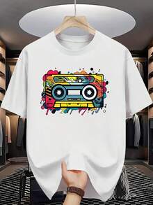Men's Short Sleeve T-Shirt With 'M' Logo Print - Casual Crew Neck, Regular Fit, Opaque, Summer Essential - Machine Washable, Casual Warm Weather Wear - Versatile Piece For Smart/Casual Looks - Men's Basic - 白色 - 查看 1