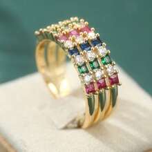 Women's Classic Colorful Synthetic Cubic Zirconia Round Ring, Gold Tone, Suitable For Daily Wear, Affordable, Ideal Gift Choice - Multicolor - View 4