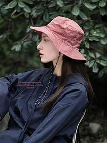 1pc Quick-Dry Bucket Hat, , Outdoor Hiking Waterproof Sun Protection Hat, Fishing Sun Hat Foldable Storage, Fashion Accessory Hat, Holiday Gift, Back To School Season {Windproof Rope Color Style Random} Men's Hat - Multicolor - View 5