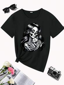 Women's T-Shirt For Spring And Summer - Black - View 3