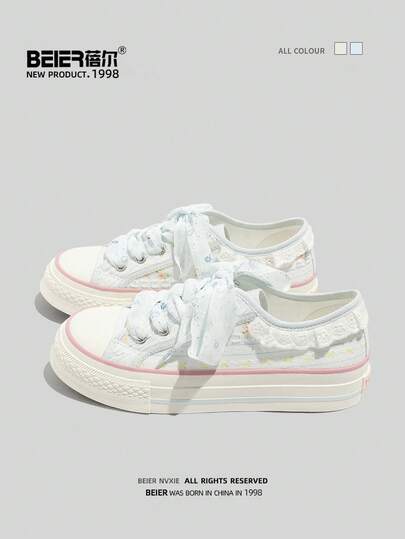  BEIER Casual Lace-Up Patchwork Preppy Style Faux Leather Flat Sneakers For Women