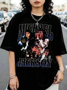 1 Casual Fashion T-Shirt For Men And Women, King Of Pop Fan Style, With Vintage Print. Versatile, Easy To Match, Suitable For Everyday Wear, Streetwear, Vacation Wear, Weekend Wear. - 黑色 - 查看 7