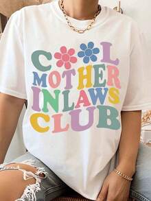 Women's Casual Summer Cotton T-Shirt With A "Cool Mother In Laws Club" Print, Perfect For Mother's Day And Everyday Wear. A Great Gift For Mothers-In-Law And Other Family Members. A Must-Have. - 白色 - 查看 7