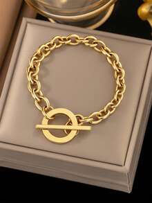 1pc Stainless Steel Men's Bracelet OT Clasp Thick Chain Geometric Ring European And American Minimalist Style Gold Unisex Daily Commute Party Birthday Holiday Versatile Jewelry - Bracelet - View 1