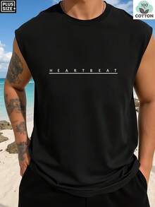 Men's Casual Sleeveless Vest With Horizontal Stripe Print, Ideal For Fitness Training And Summer - 黑色 - 查看 1