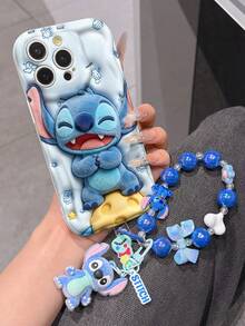Disney Has Authorized, Phone Case - Chain Set, The Stitch Lilo & Stitch 3D Phone Case Plus A Silicone 3D Stitch Bracelet With Metallic Ring Removable Bracelet, Stitch And Angel Pattern, Compatible With Iphone17/16/15/14/13/12/11/XS/XR/X Plus Pro Max, A Stylish Cartoon Phone Case, The Perfect Gift Choice, Phone Protection, Durable Phone Cover, Great Gift For Friends And Family. - trắng - Xem 2