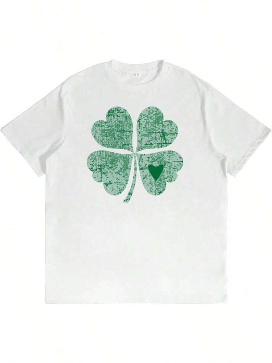 Men's St. Patrick's Day T-Shirt, Short Sleeve, Fun Shamrock Print, Cotton, Plus And Tall Sizes, Funny Graphic Tees For Men And Women, Crew Neck, Loose Casual Tees - 白3 - 查看 1