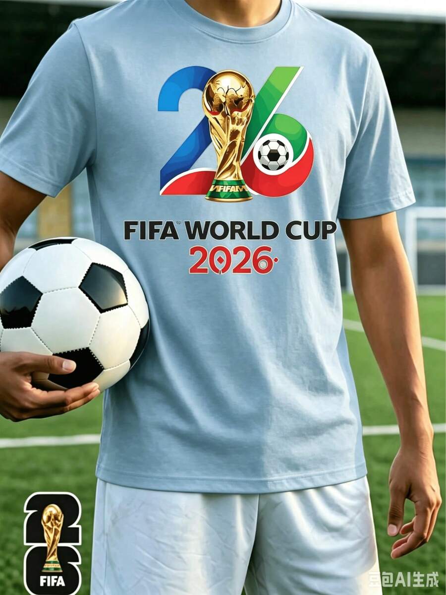 [FIFA World Cup Licensed]2026 World Cup, Football-Themed Fun Printed Short-Sleeve T-Shirt, Street Style Print Design, Summer Top, A Must-Have For Fans - 藍色 - 查看 1