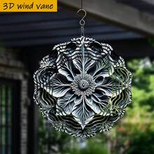 1件3D立体黑白花卉图案叶子设计装饰品,10英寸*10英寸,带旋转挂钩,360° DIY创意风车,适用于庭院、院子、春夏季节(不含吊坠,款式随机) - A - 查看 3