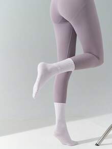 Women's Anti-Slip Yoga Crew Socks, Full-Grip Pilates Socks, Breathable Cotton Socks For Barre & Workout - Multicolor - View 3