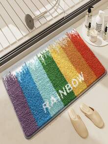 1pc Rainbow Gradient Faux Cashmere Bath Mat, Soft & Absorbent Bathroom Rug For Home, Bedroom, Bathtub, Shower - A - View 5