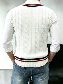 Men's V-Neck Knit Vest Sweater, Solid Color, Casual Daily Wear, Commuting - White - View 3