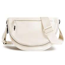 Crescent Bag for Women and Men, Fashion Medium Nylon Folding Crescent Moon Bag Single Shoulder Bag with Adjustable Strap - Beige - Ver 2
