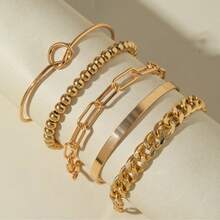 Bộ 5 vòng tay hợp kim bản rộng, kiểu dáng retro, cá tính, không đối xứng, phong cách hip hop, kiểu mắt xích . - Vàng - Xem 2