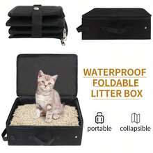 Caja de arena para gatos plegable y portátil con tapa, asa y bandeja para arena, caja de arena de viaje ligera, esencial para gatos y gatitos - Unitalla - Ver 2