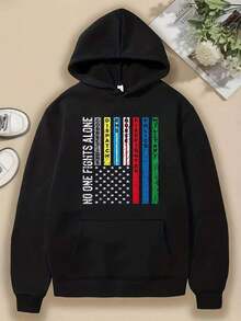 Compatible With 1 Men's Heavyweight Hoodie - Indigenous Inspired Graphic Print With Feather Design, Black With Red And White Lettering, Front Pocket, Regular Fit, Casual Outdoor Sweatshirt_089 - 黑色 13 - 查看 7