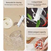 350ml Wireless Mini Electric Meat Grinder, Garlic Paste Grinder, Baby Food Processor, Portable Rechargeable Auto Stirring Machine, Suitable For Garlic Paste, Ginger, Baby Food, Minced Meat, Onion, Potato, Various Vegetables And Fruits, Kitchen Essential - Multicolor - View 8