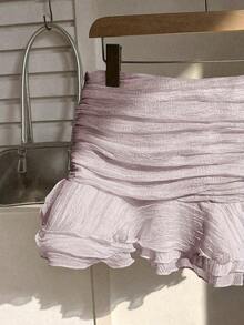 Summer Skirt – Short Cut, Ruffles At The Hem – Perfect For Holiday Or Beach Looks - 淡紫色 - 查看 3