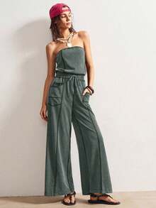 Mono de punto para mujer SUN con bolsillos y cordón ajustable - Verde militar - Ver 2